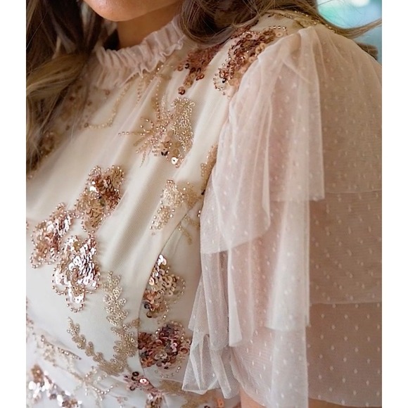 Jessakae Collection Moonlight Dress Sequin Ruffle Neck Party Cocktail Medium - Picture 4 of 16